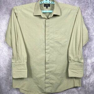 Stacy Adams Dress Shirt Mens 17.5 32/33 Tan Button Up Long Sleeve Casual Preppy